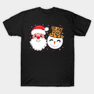 Santa and Snowman Leopard Sparkle T-Shirt